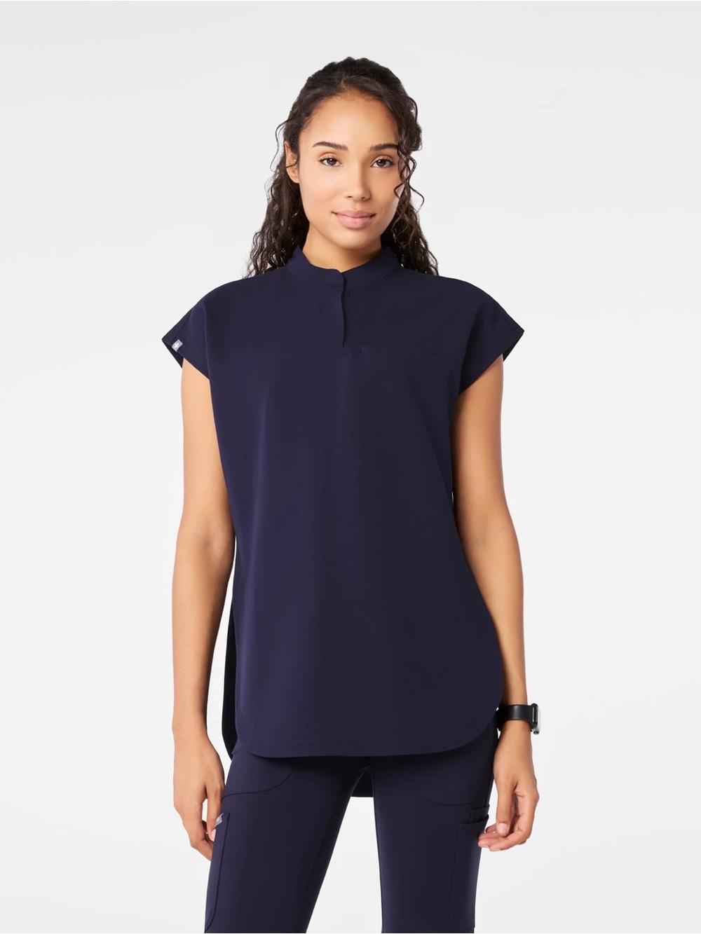 Figs Navy Cap-Sleeve Mock Neck Tunic - Two Tops one pant